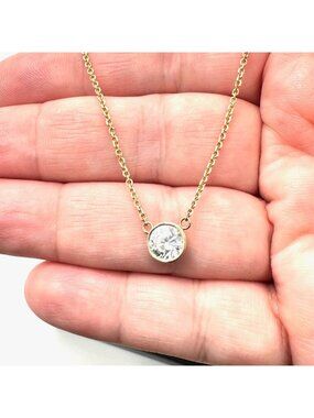 Womens Necklace 14K Yellow Gold Cubic Zirconia Pendant 18 Inch Chain